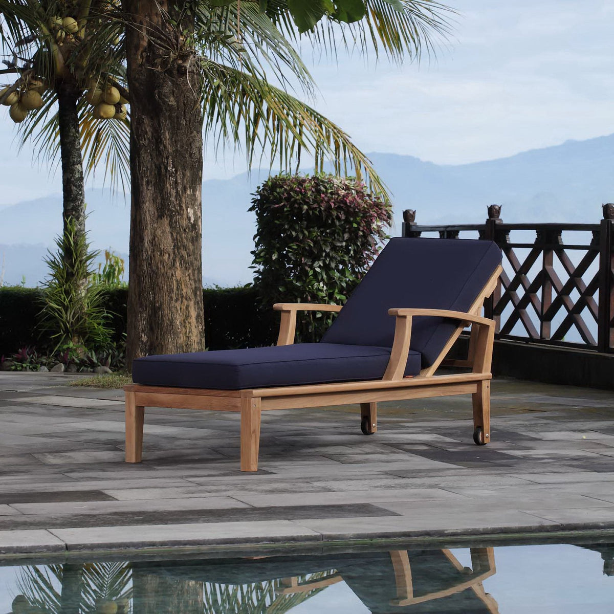 Marina Outdoor Patio Teak Single Chaise by Modway
