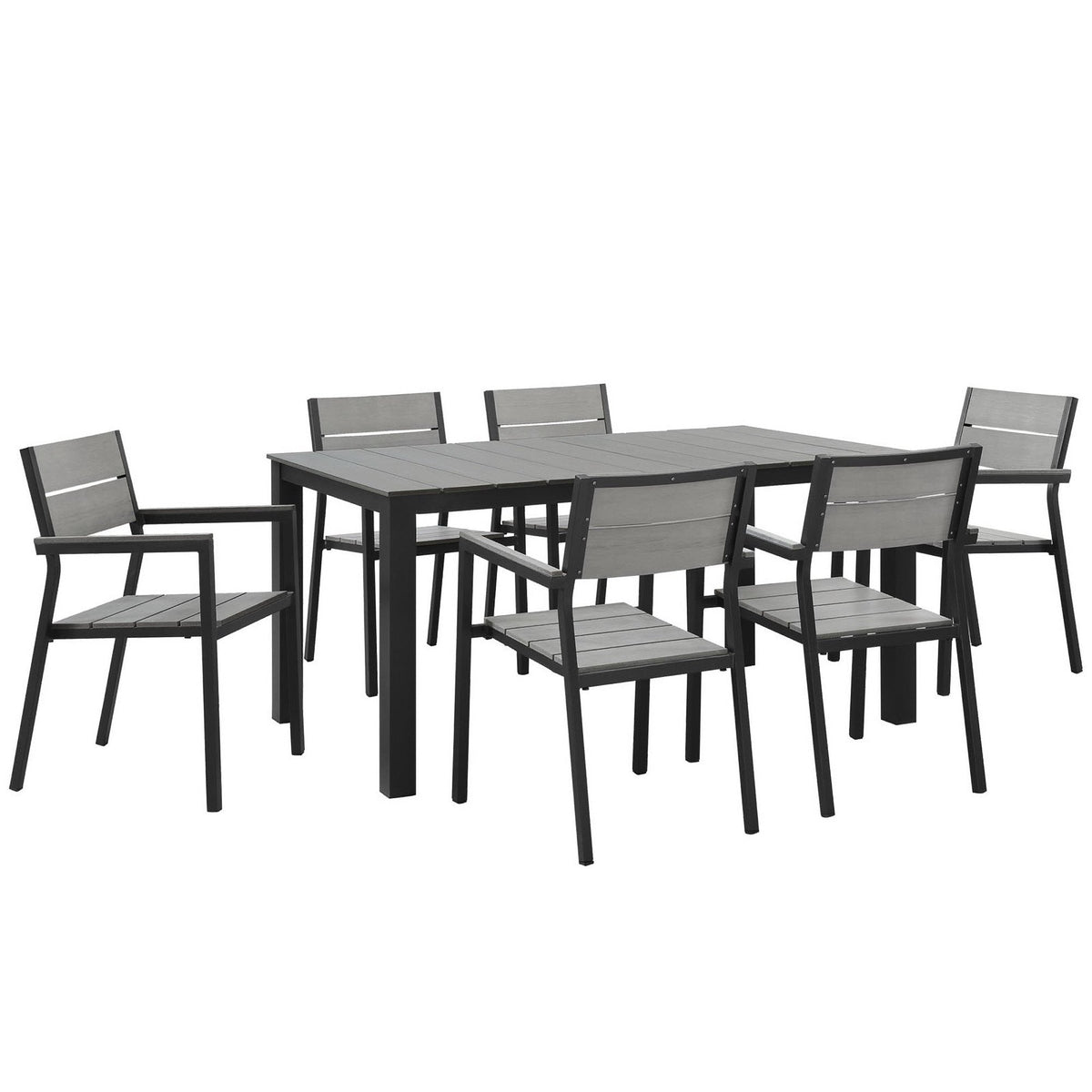Maine 7 Piece Outdoor Patio Dining Set by Modway - Brown Gray / White Light Gray