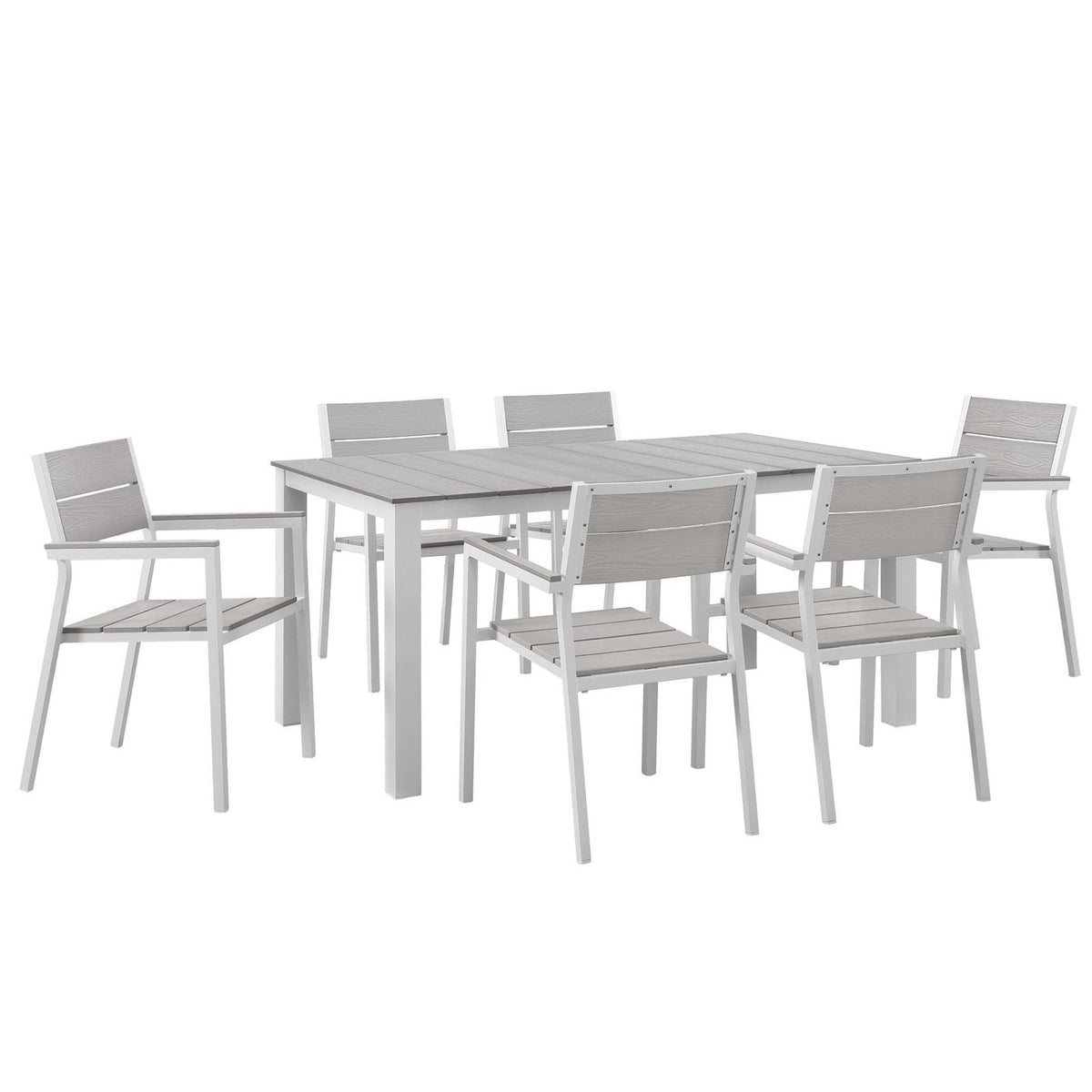 Maine 7 Piece Outdoor Patio Dining Set by Modway - Brown Gray / White Light Gray