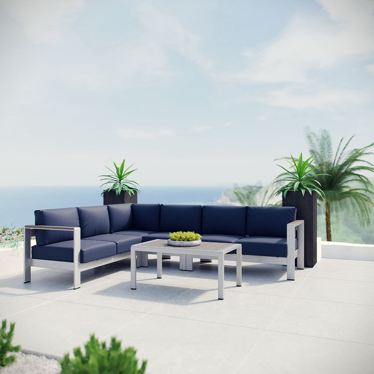Modway Shore 5-Piece Aluminum Patio Sectional Set