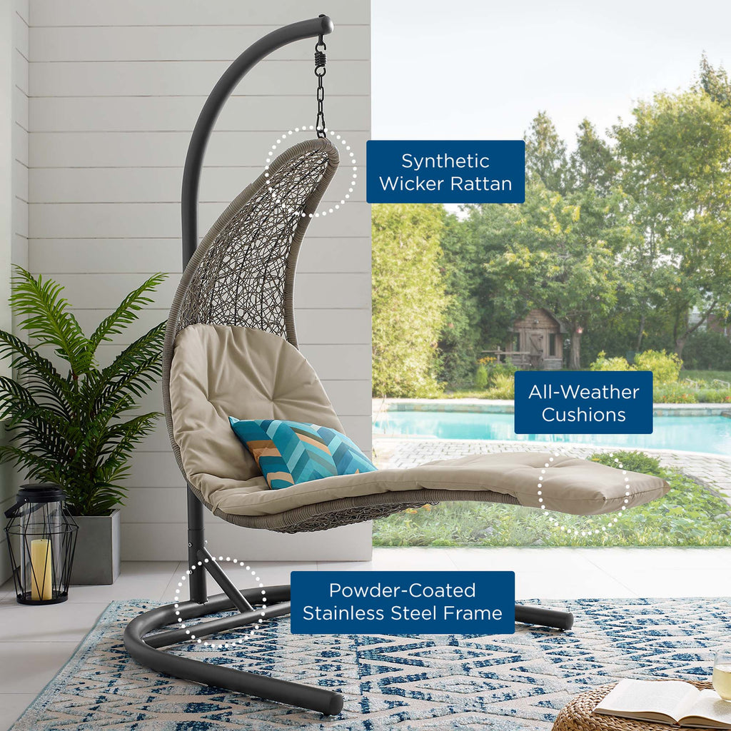 Landscape Hanging Chaise Lounge Outdoor Patio Swing Chair by Modway - Light Gray Beige / Light Gray Gray (EEI-2952)
