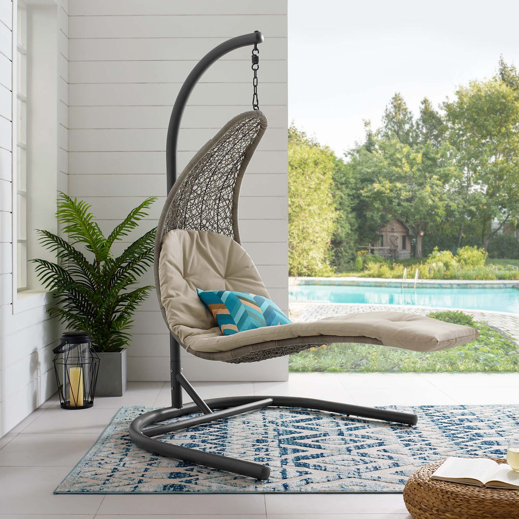Landscape Hanging Chaise Lounge Outdoor Patio Swing Chair by Modway - Light Gray Beige / Light Gray Gray (EEI-2952)