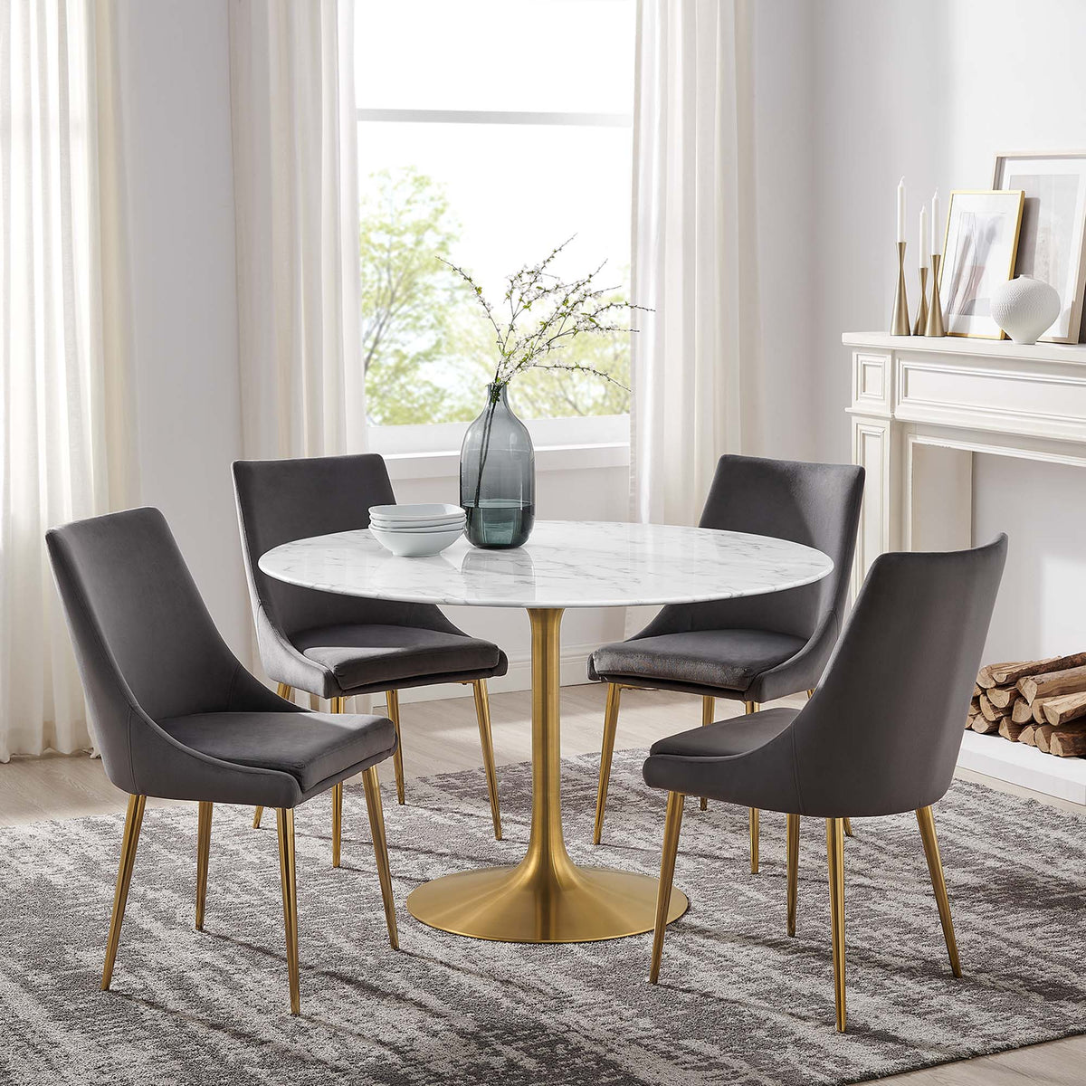 Lippa Round Faux Marble Dining Table by Modway