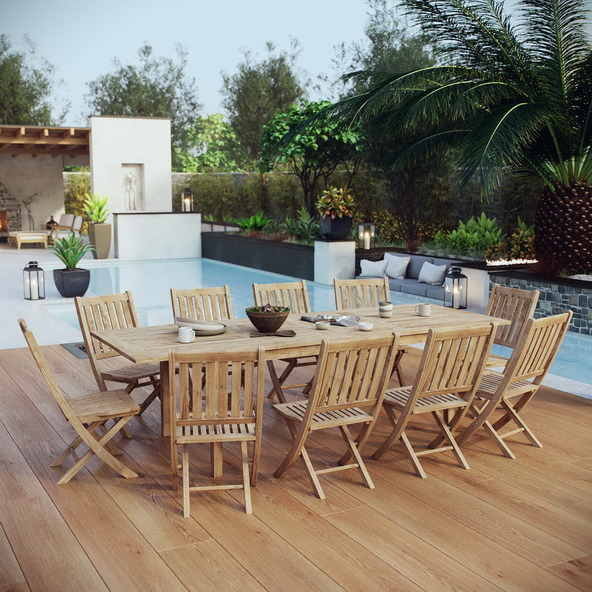 Marina 11 Piece Outdoor Patio Teak Dining Set by Modway - EEI-3284