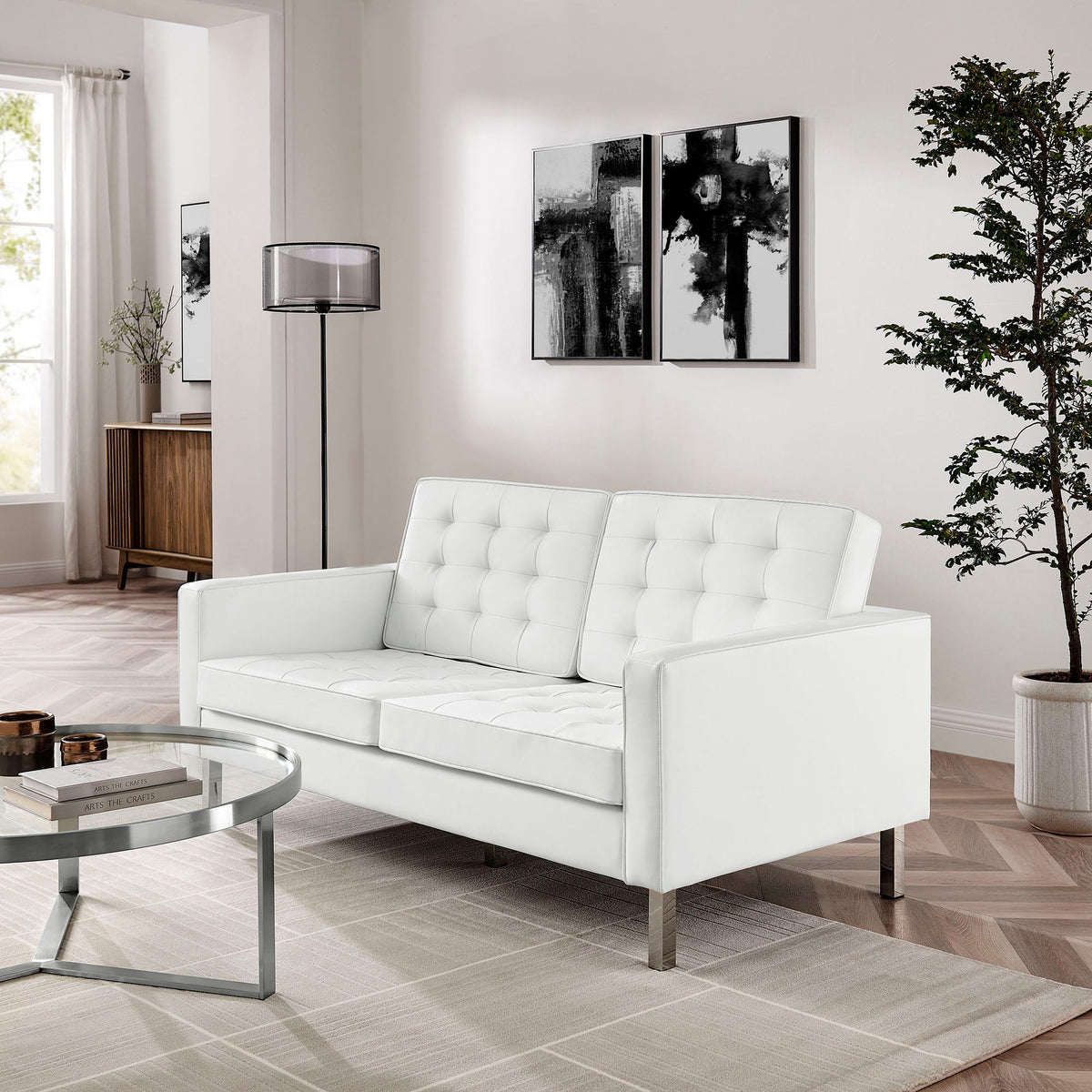 Loft Tufted Vegan Leather Loveseat by Modway