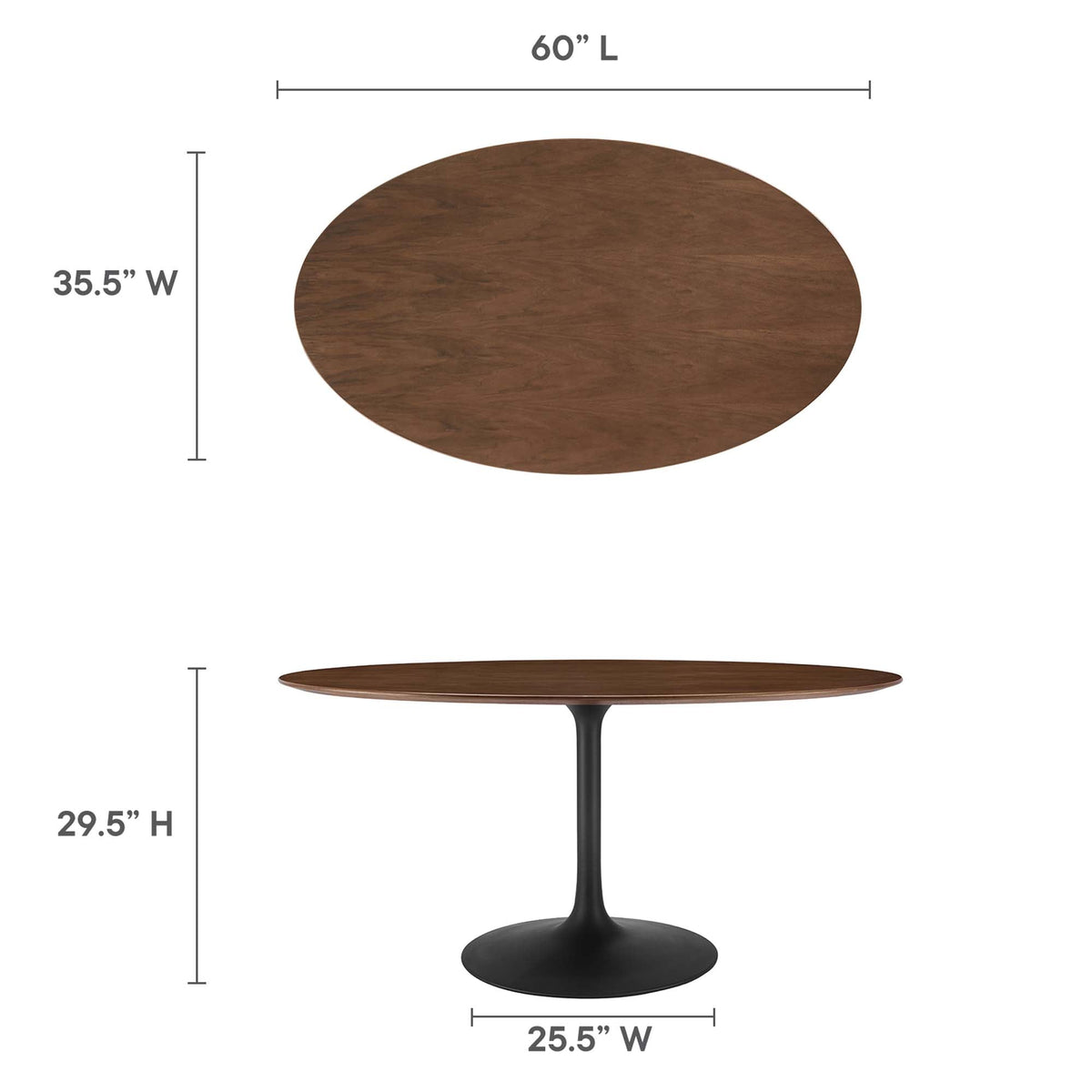 Lippa Oval Walnut Wood Dining Table by Modway
