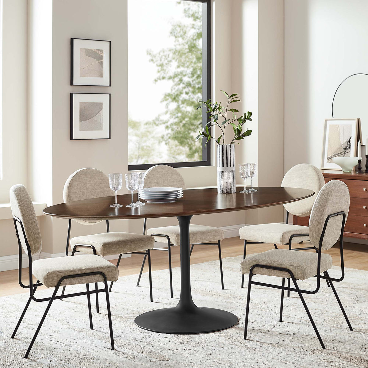 Lippa Oval Walnut Wood Dining Table by Modway