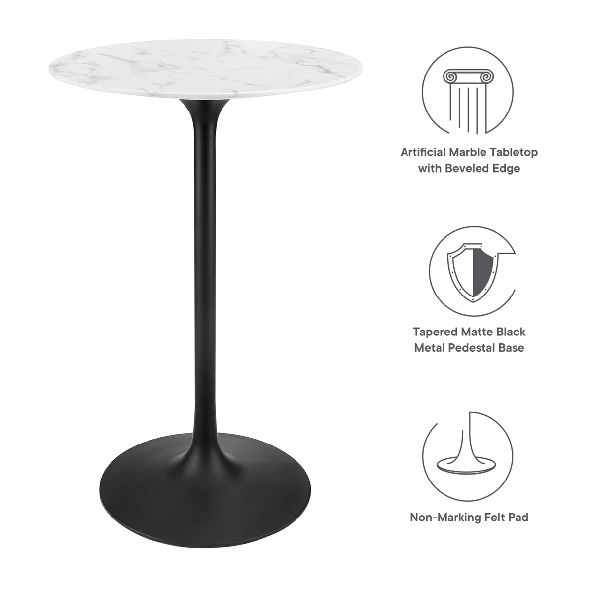 Lippa Round Faux Marble Bar Table by Modway