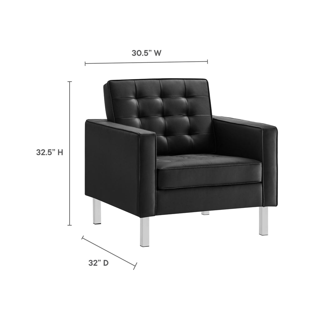 Loft Tufted Upholstered Faux Leather Sofa and Armchair Set by Modway