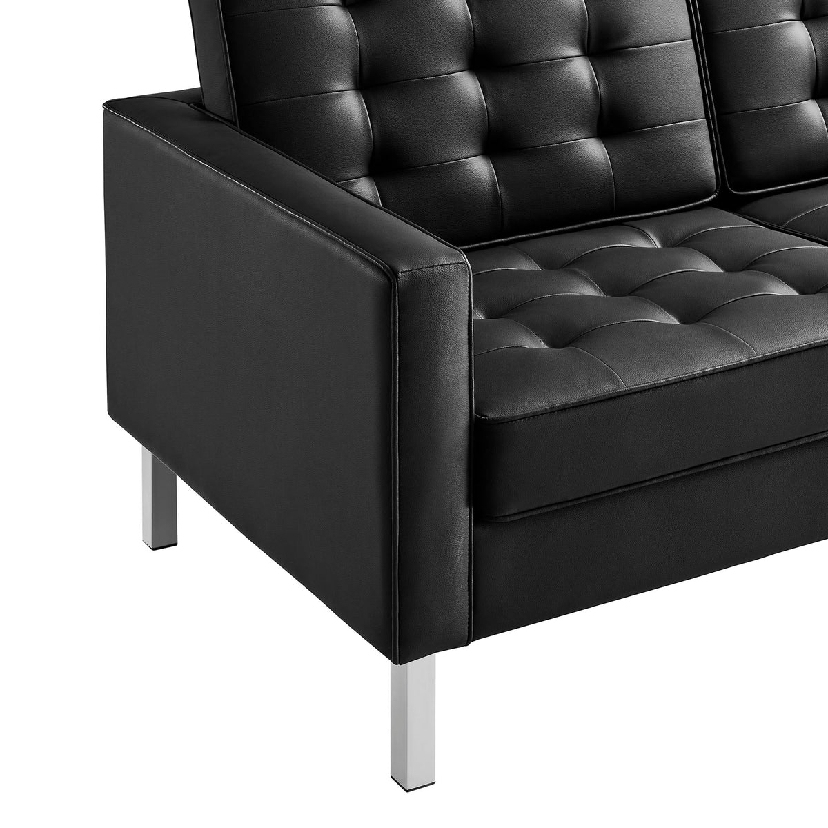 Loft Tufted Upholstered Faux Leather Sofa and Armchair Set by Modway