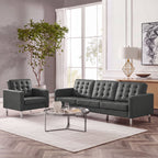 Loft Tufted Upholstered Faux Leather Sofa and Armchair Set by Modway