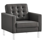Loft Tufted Upholstered Faux Leather Sofa and Armchair Set by Modway