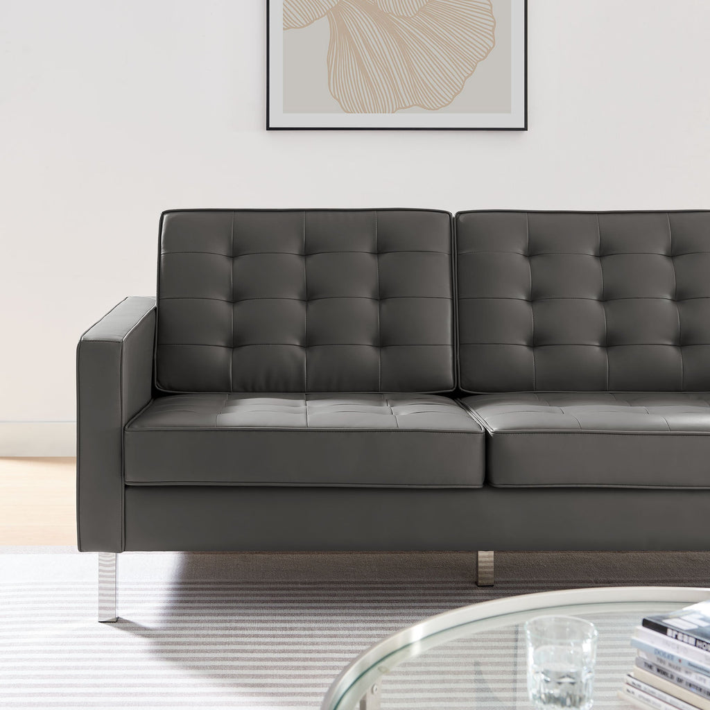 Loft Tufted Upholstered Faux Leather Sofa and Armchair Set by Modway