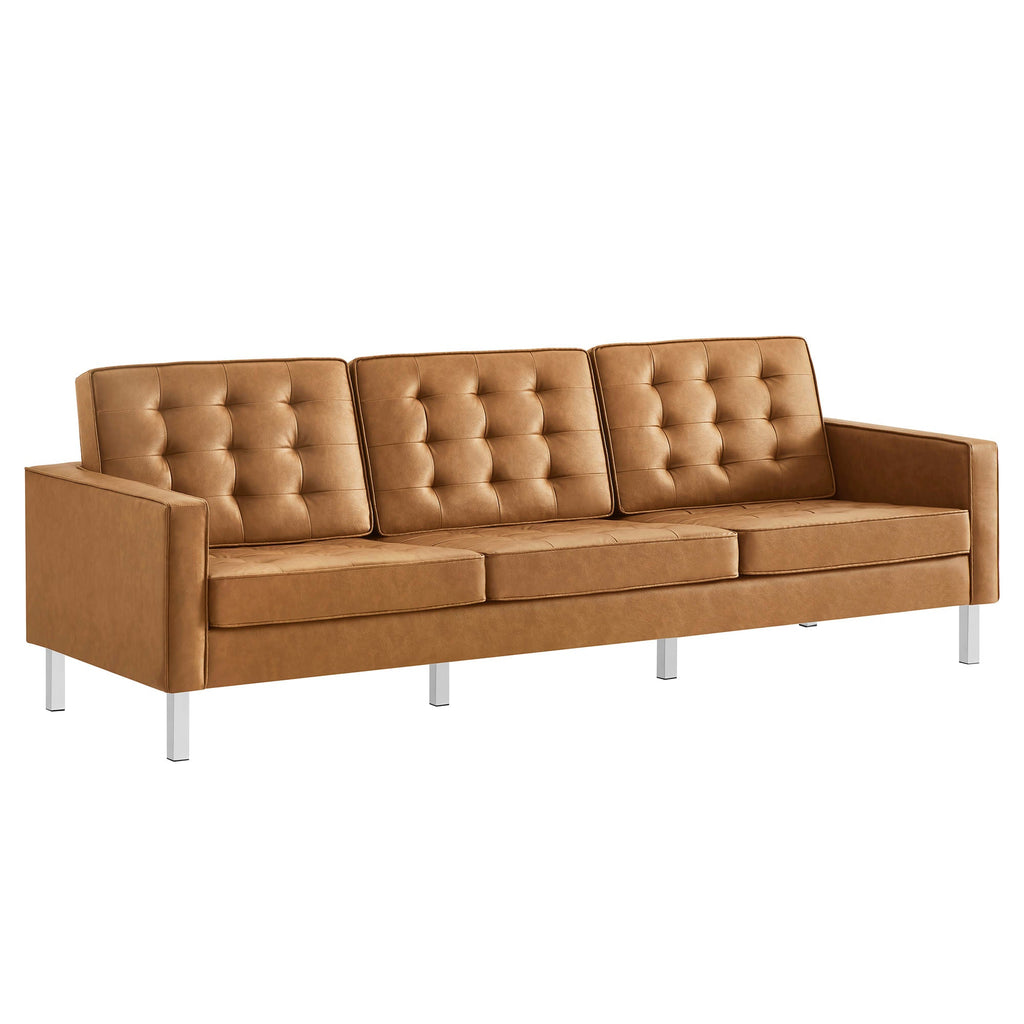 Loft Tufted Upholstered Faux Leather Sofa and Armchair Set by Modway