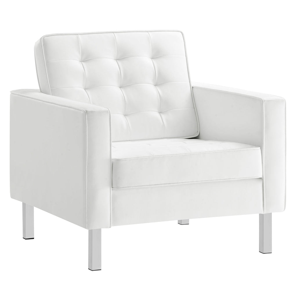 Loft Tufted Upholstered Faux Leather Sofa and Armchair Set by Modway