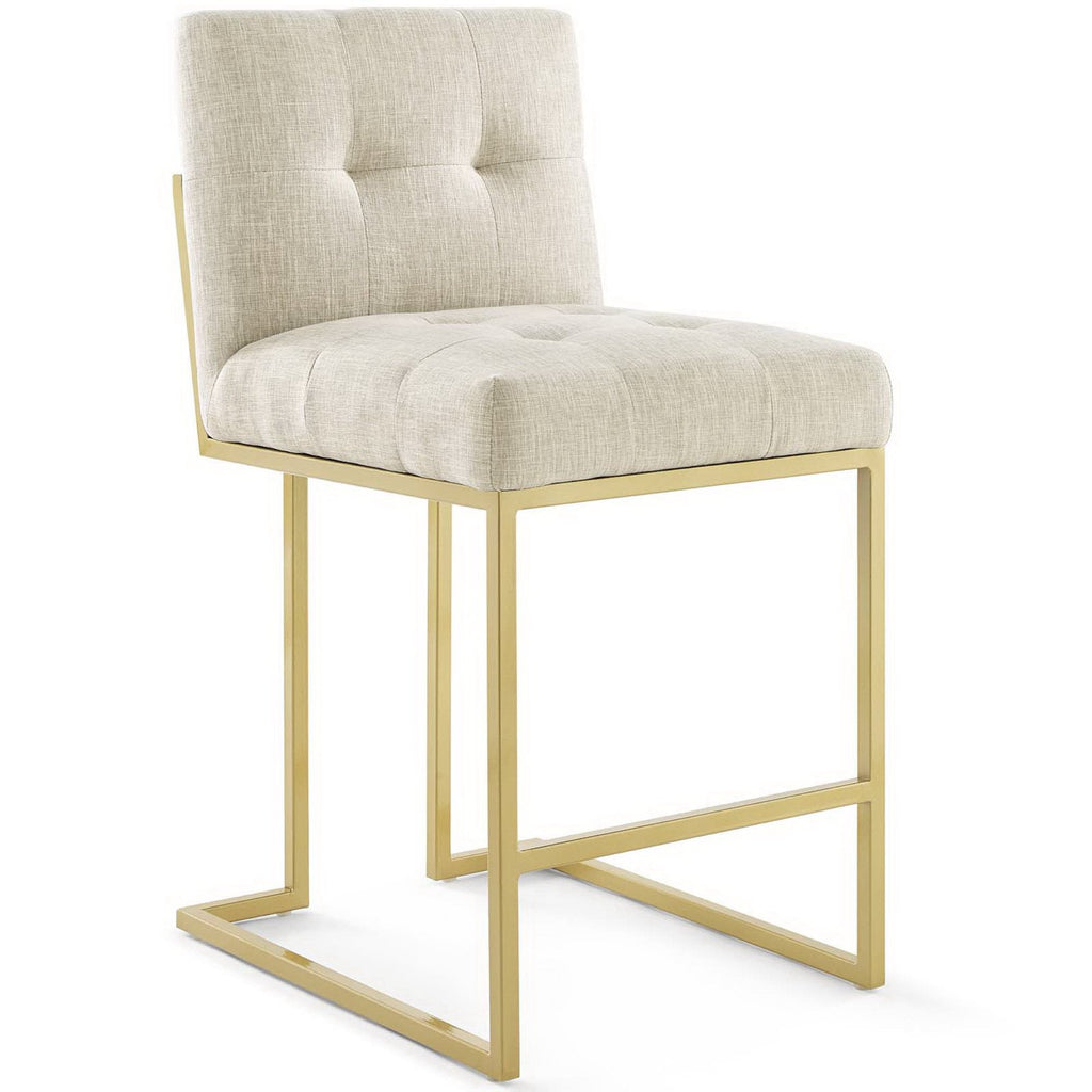 Privy Gold Stainless Steel Upholstered Fabric Counter Stool Set of 2 by Modway