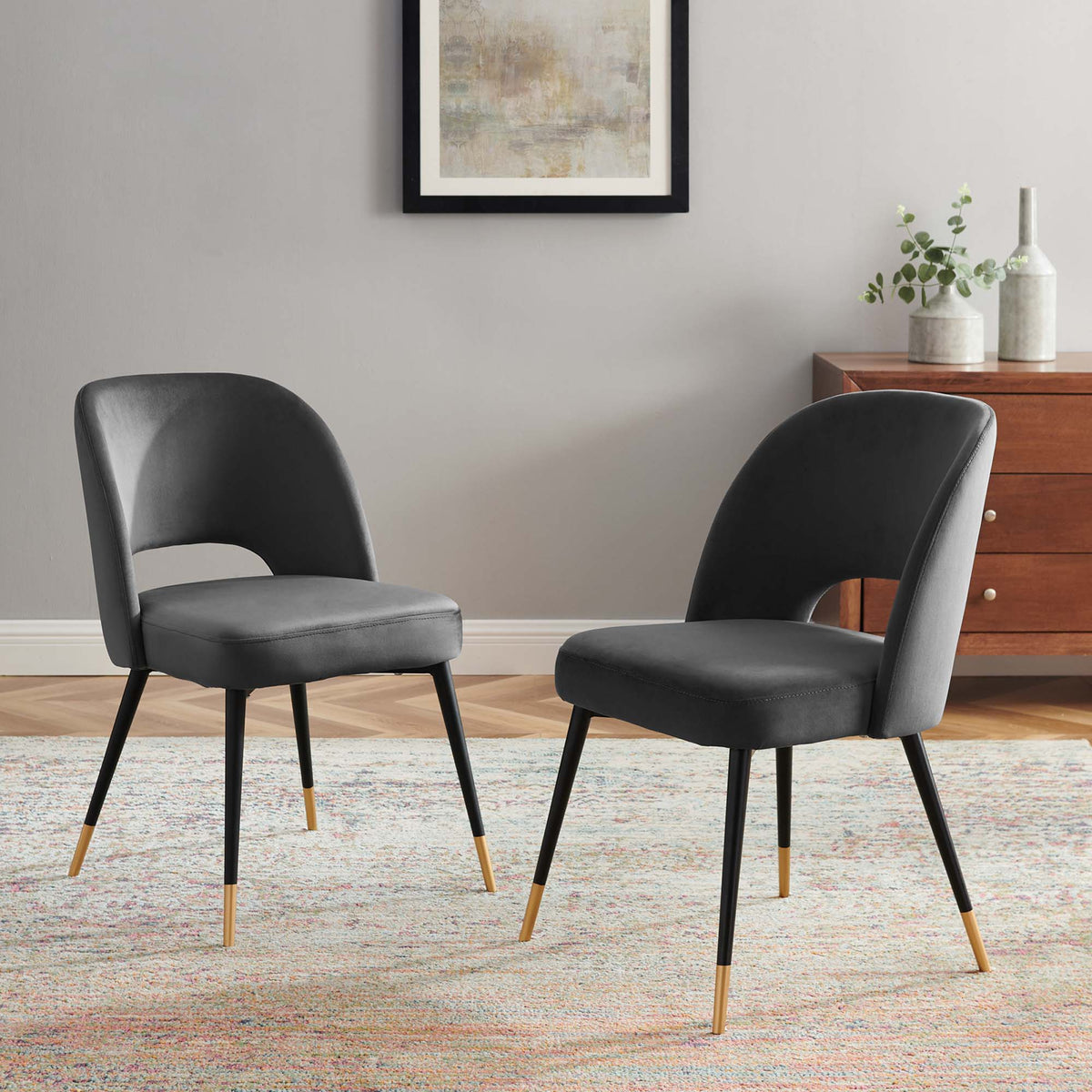 Rouse Performance Velvet Dining Side Chairs Set of 2 by Modway