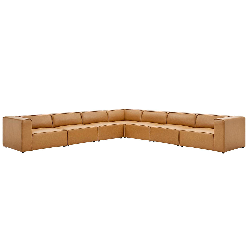 Mingle 7-Piece Vegan Leather Sectional Sofa by Modway - Tan / White (EEI-4798)