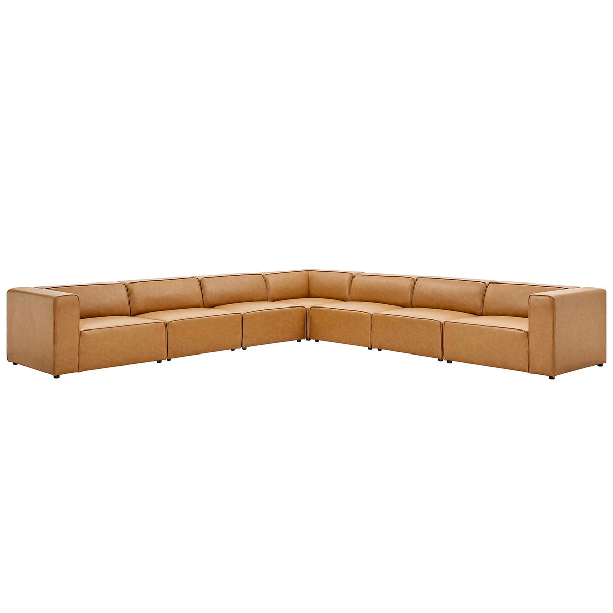 Mingle 7-Piece Vegan Leather Sectional Sofa by Modway - Tan / White (EEI-4798)