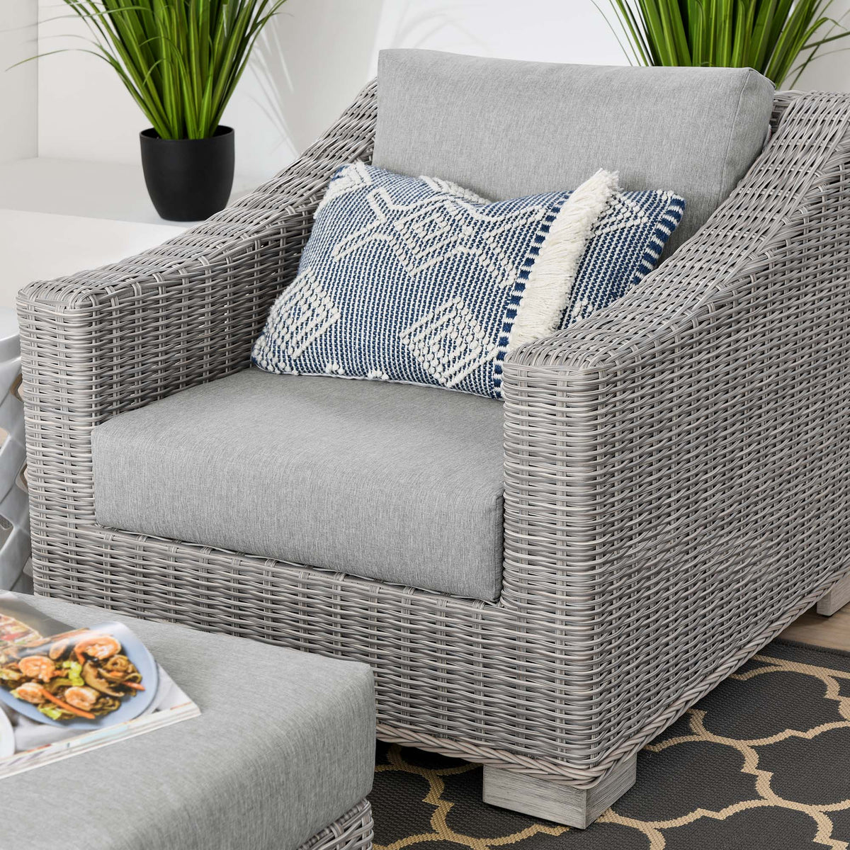 Conway 2-Piece Outdoor Patio Wicker Rattan Armchair and Ottoman Set by Modway