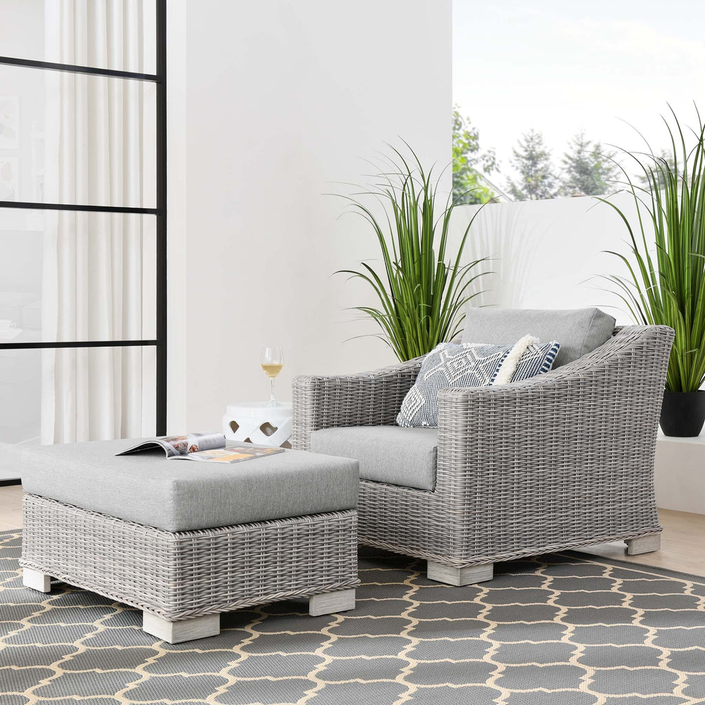 Conway 2-Piece Outdoor Patio Wicker Rattan Armchair and Ottoman Set by Modway