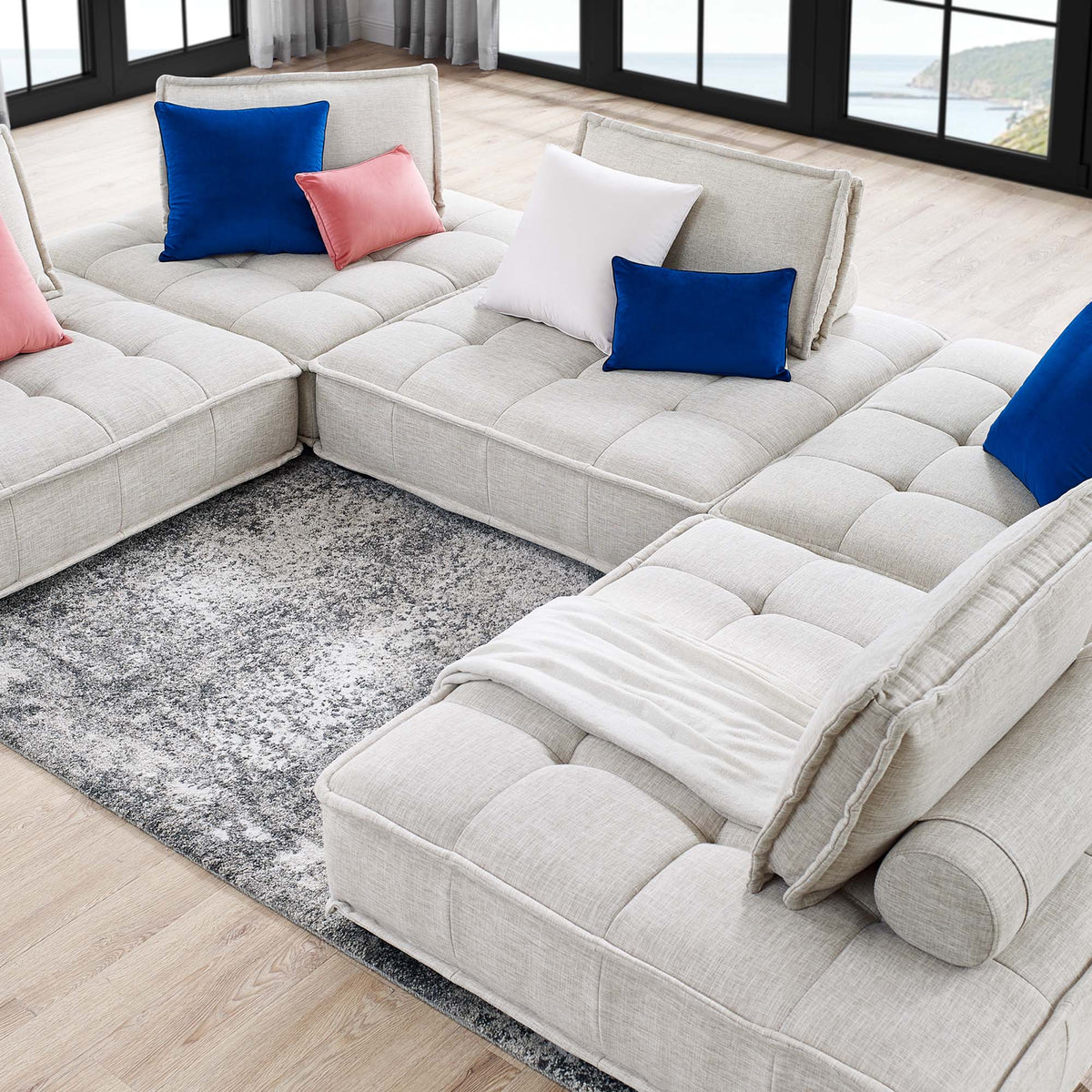 Saunter 5-Piece Tufted Fabric Fabric Sectional Sofa by Modway