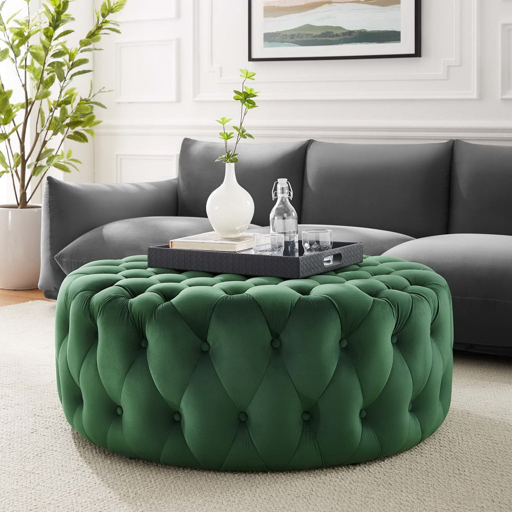 Amour Tufted Button Large Round Performance Velvet Ottoman by Modway