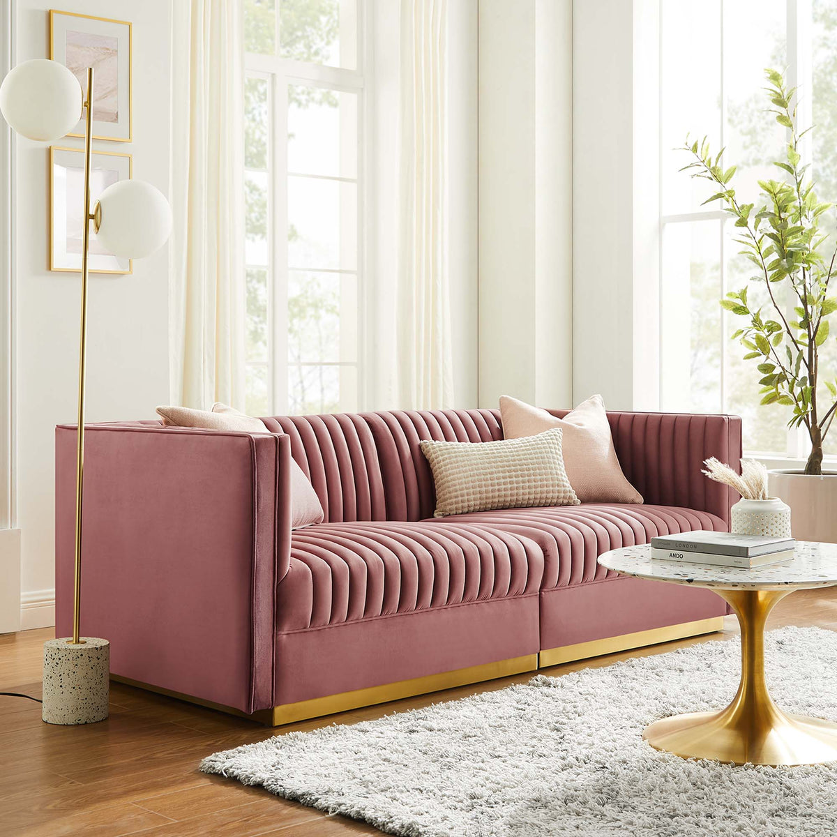 Sanguine Channel Tufted Performance Velvet Modular Sectional Sofa Loveseat by Modway