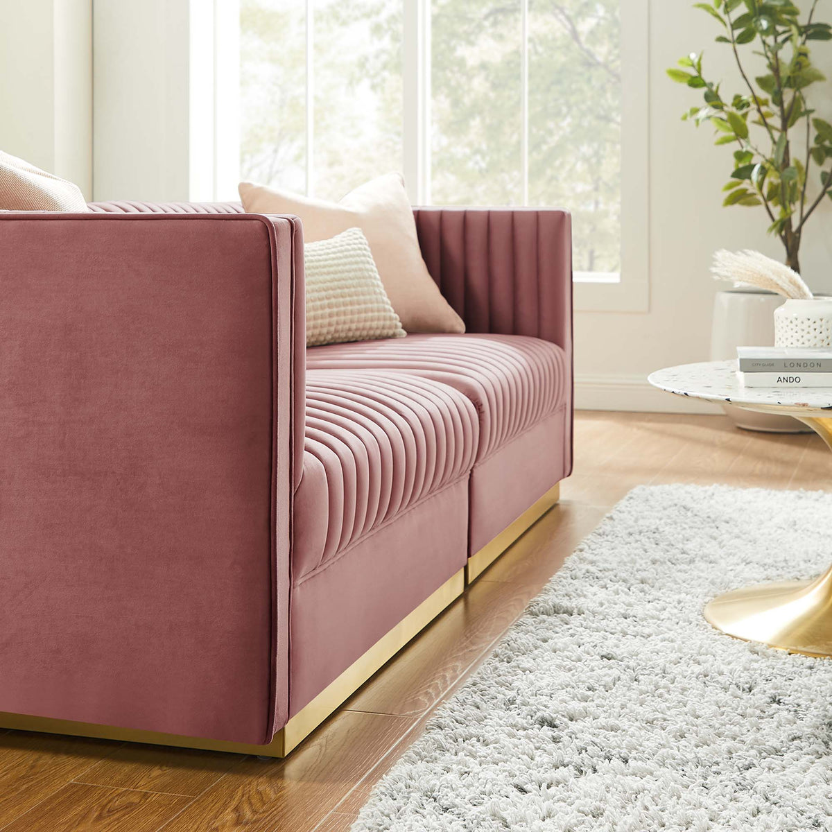 Sanguine Channel Tufted Performance Velvet Modular Sectional Sofa Loveseat by Modway