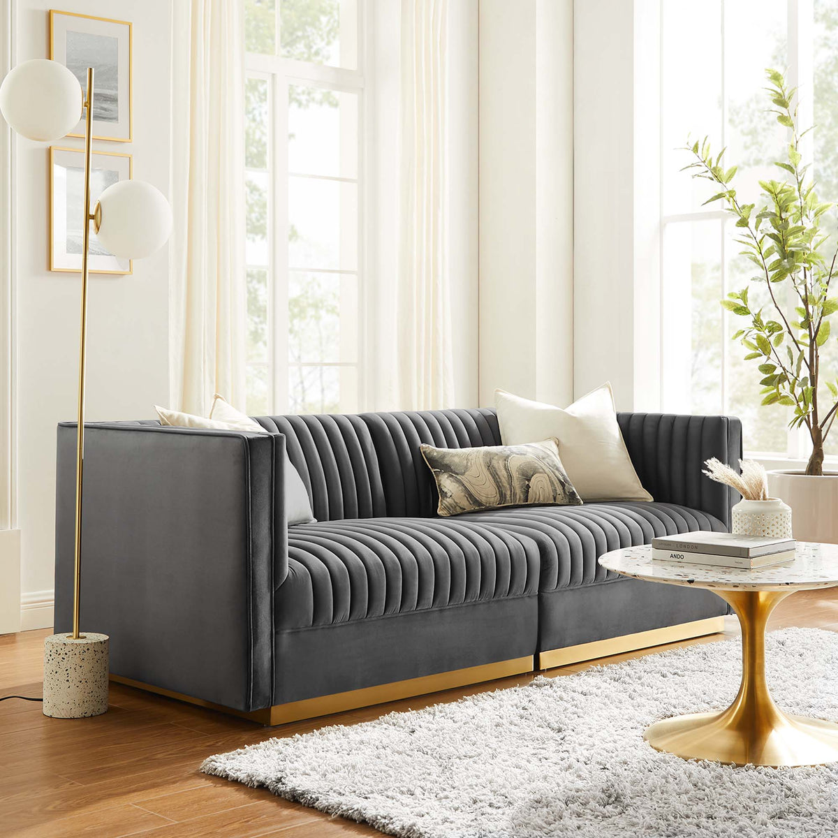 Sanguine Channel Tufted Performance Velvet Modular Sectional Sofa Loveseat by Modway