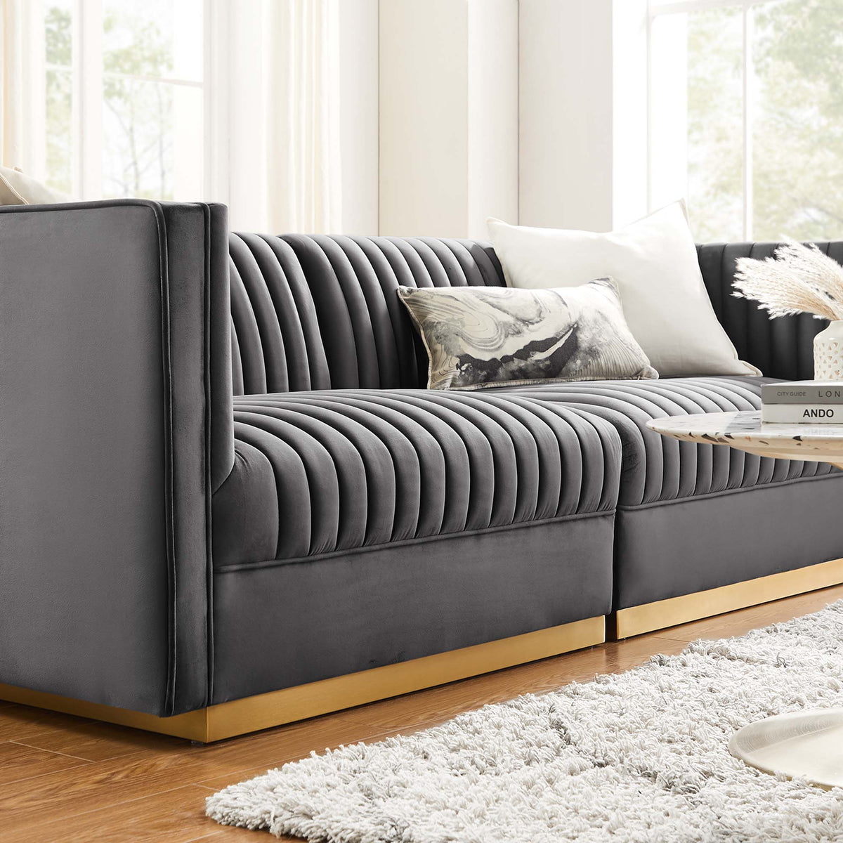 Sanguine Channel Tufted Performance Velvet Modular Sectional Sofa Loveseat by Modway