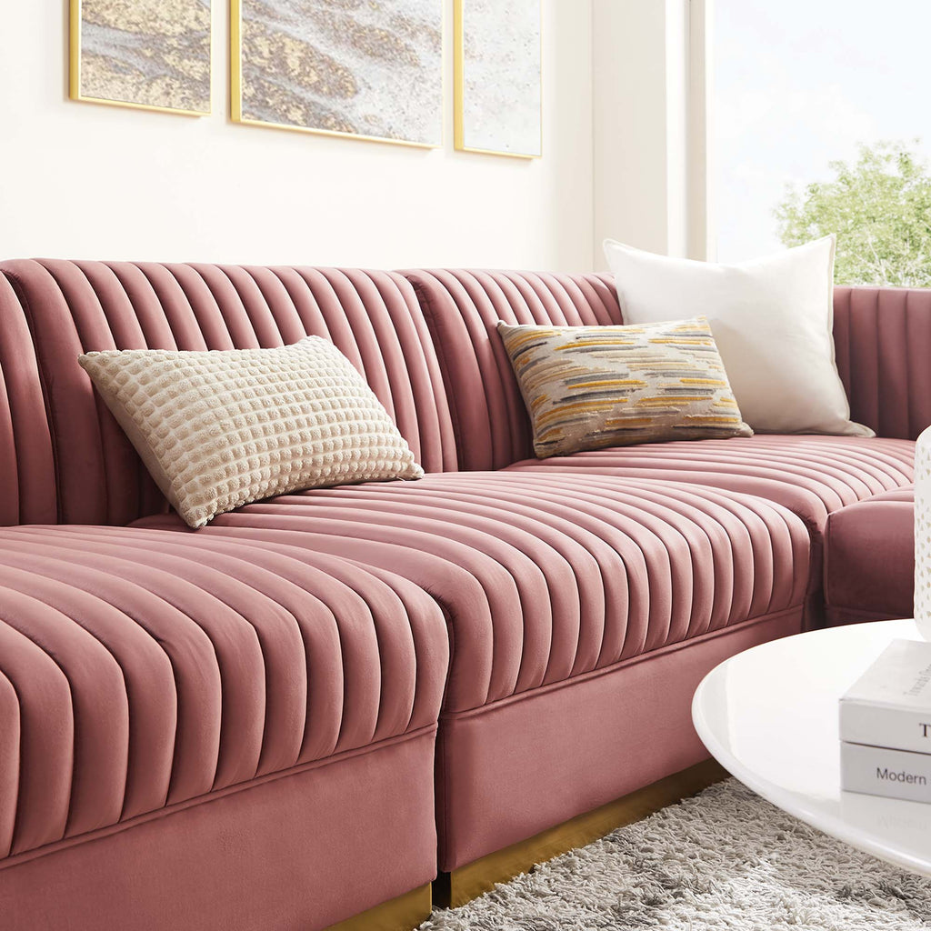 Sanguine 4-Piece Channel Tufted Performance Velvet Modular Sectional Sofa by Modway