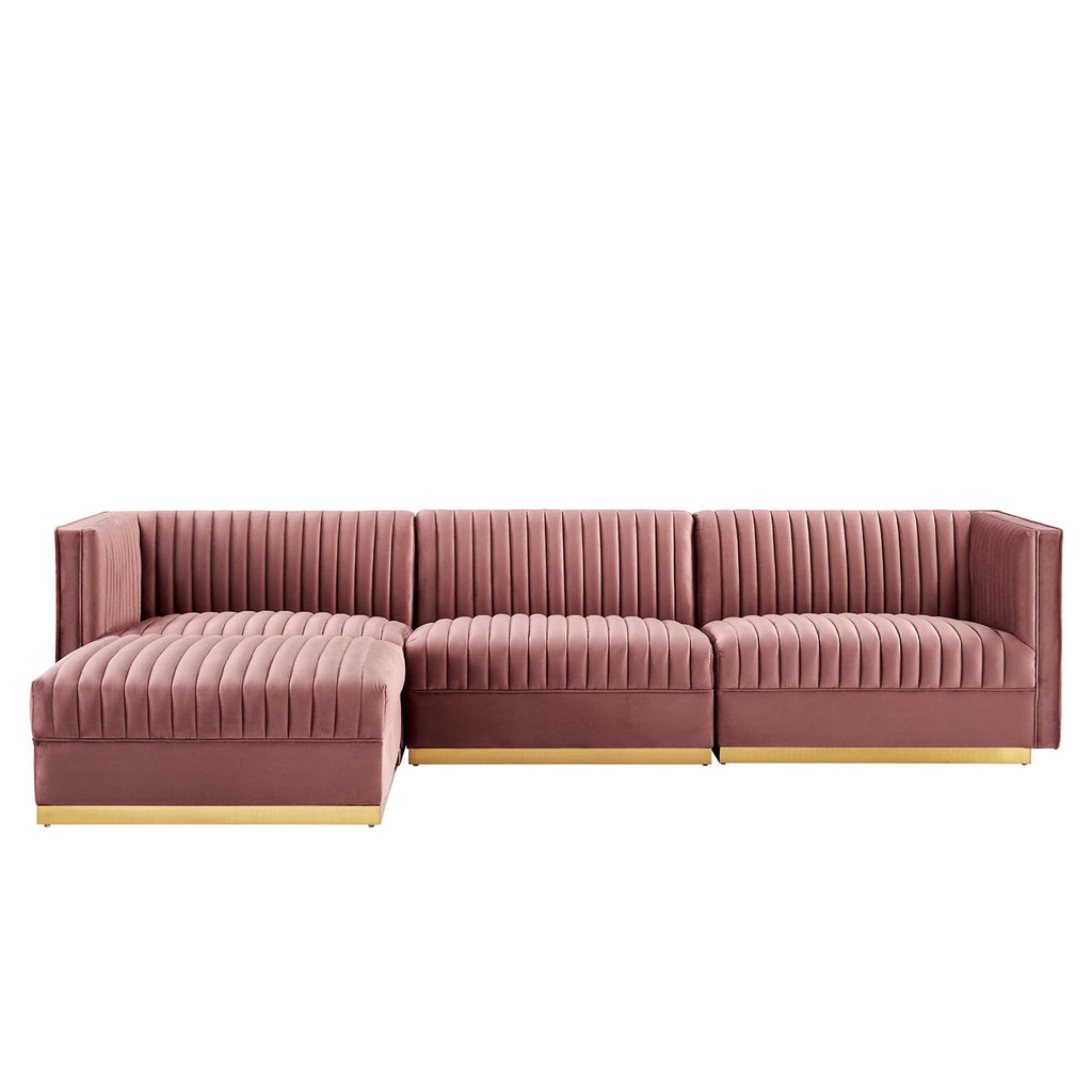 Sanguine 4-Piece Channel Tufted Performance Velvet Modular Sectional Sofa by Modway
