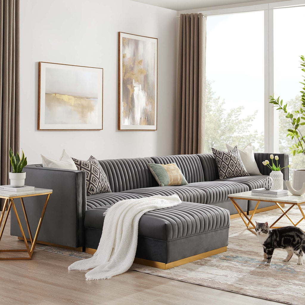 Sanguine 5-Piece Channel Tufted Performance Velvet Modular Sectional Sofa by Modway