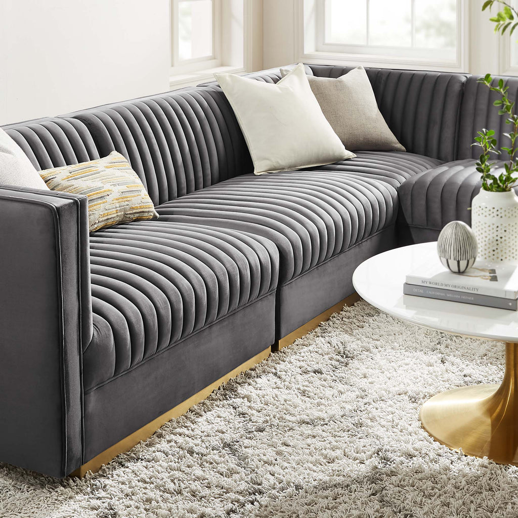 Sanguine 4-Piece Channel Tufted Performance Velvet Right-Facing Modular Sectional Sofa by Modway