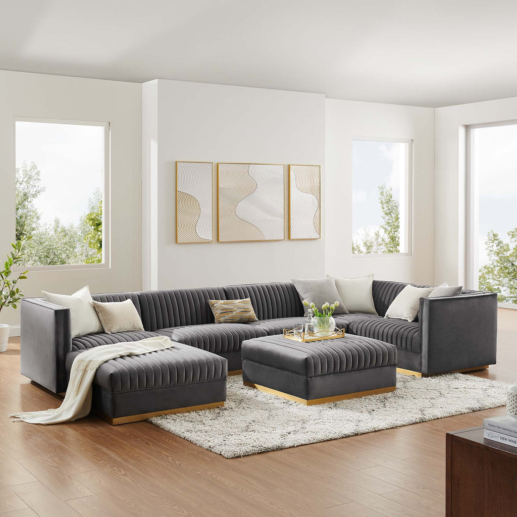 Sanguine 7-Piece Channel Tufted Performance Velvet Right-Facing Modular Sectional Sofa by Modway