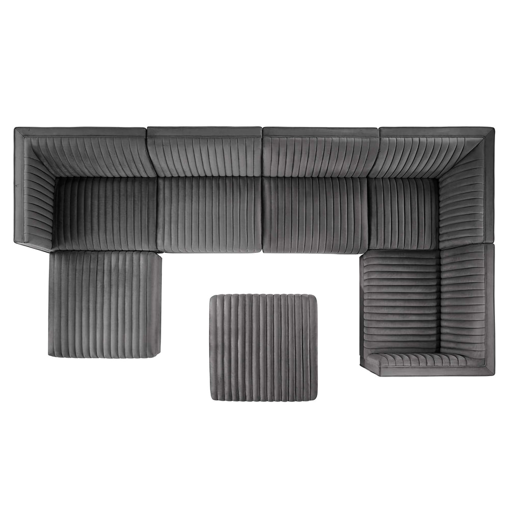 Sanguine 7-Piece Channel Tufted Performance Velvet Right-Facing Modular Sectional Sofa by Modway