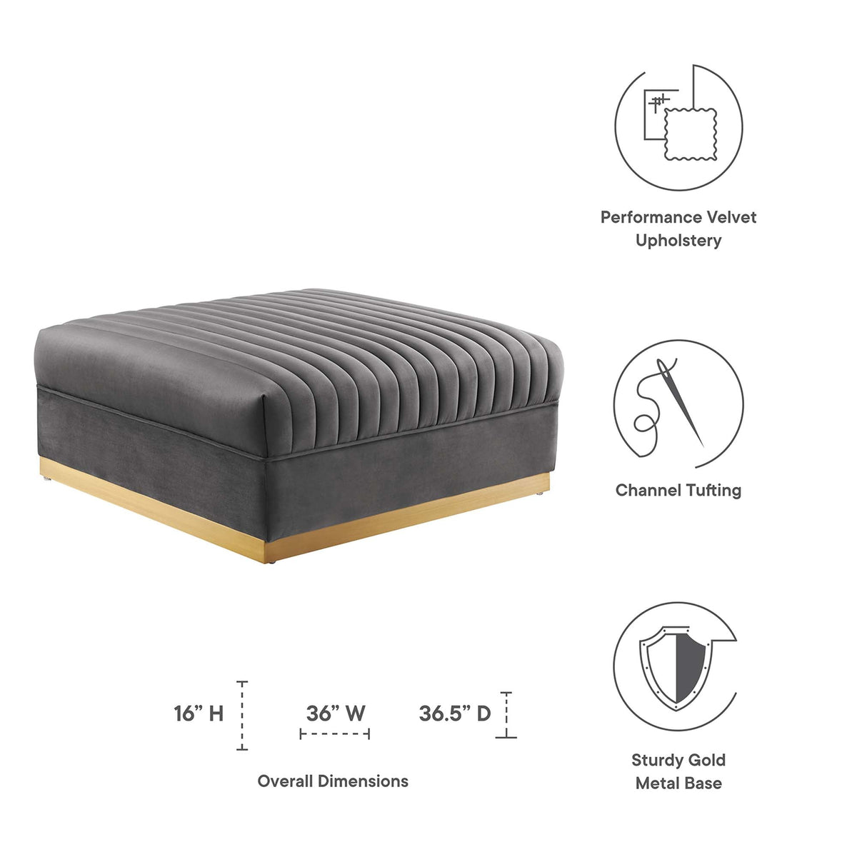 Sanguine Channel Tufted Performance Velvet Modular Sectional Sofa Ottoman by Modway