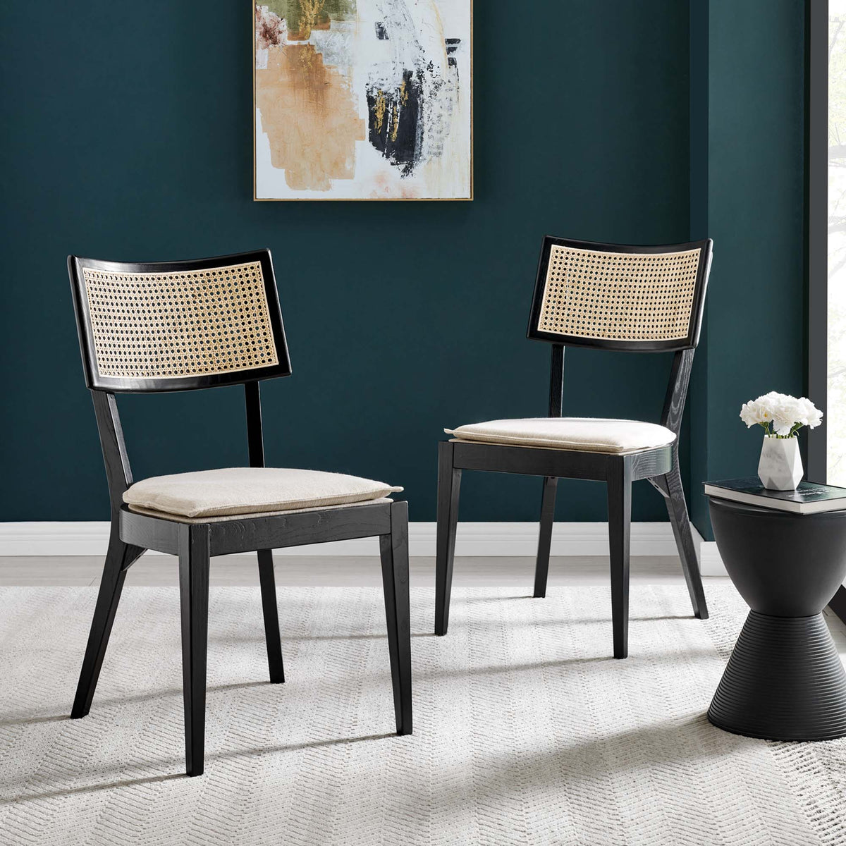 Caledonia Fabric Upholstered Wood Dining Chair Set of 2 by Modway