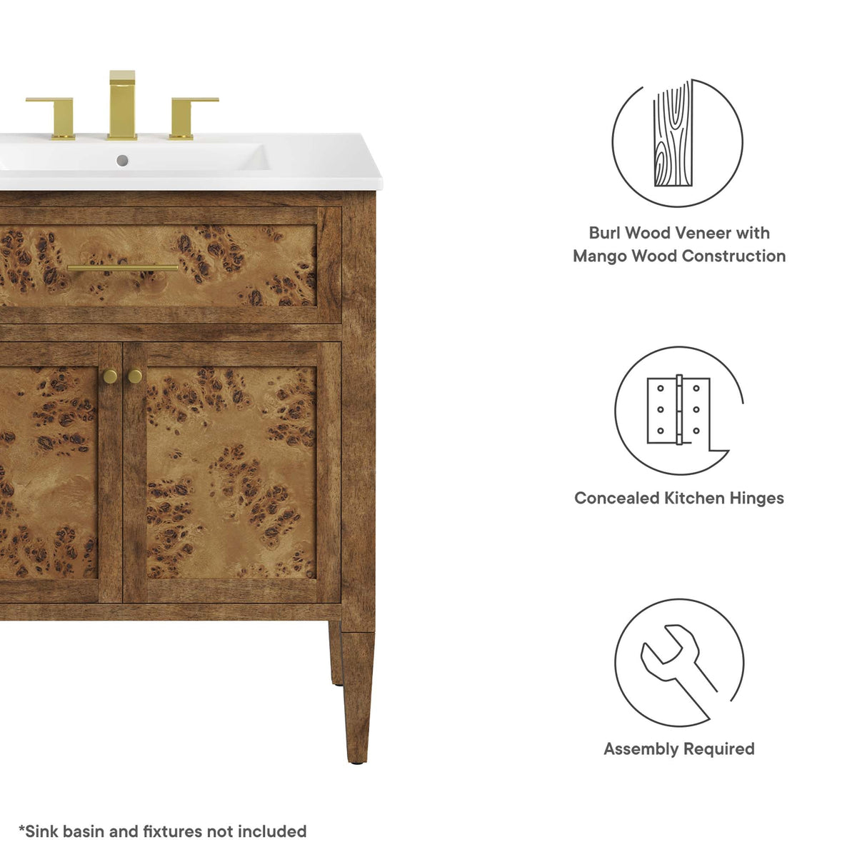 Elysian 30" Bathroom Vanity Cabinet (Sink Basin Not Included) by Modway