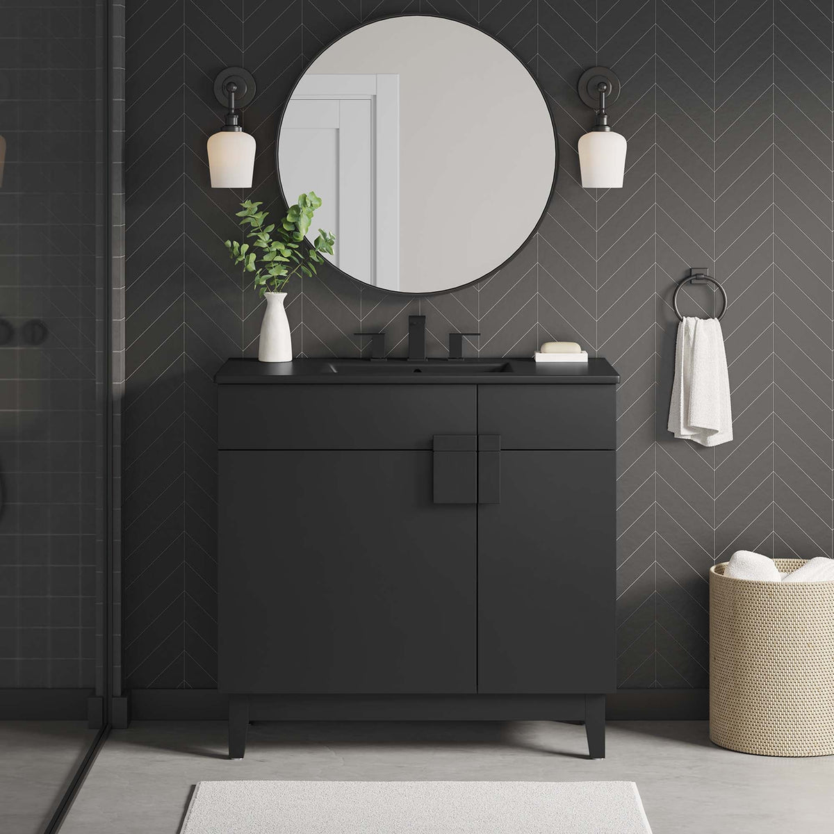 Miles 36" Bathroom Vanity by Modway - Black Black / Black Oak / Black Walnut