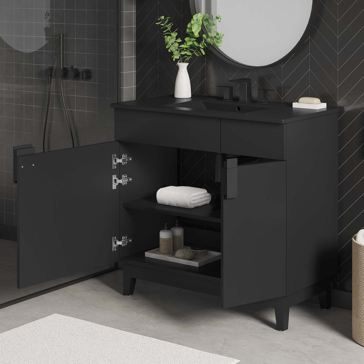 Miles 36" Bathroom Vanity by Modway - Black Black / Black Oak / Black Walnut