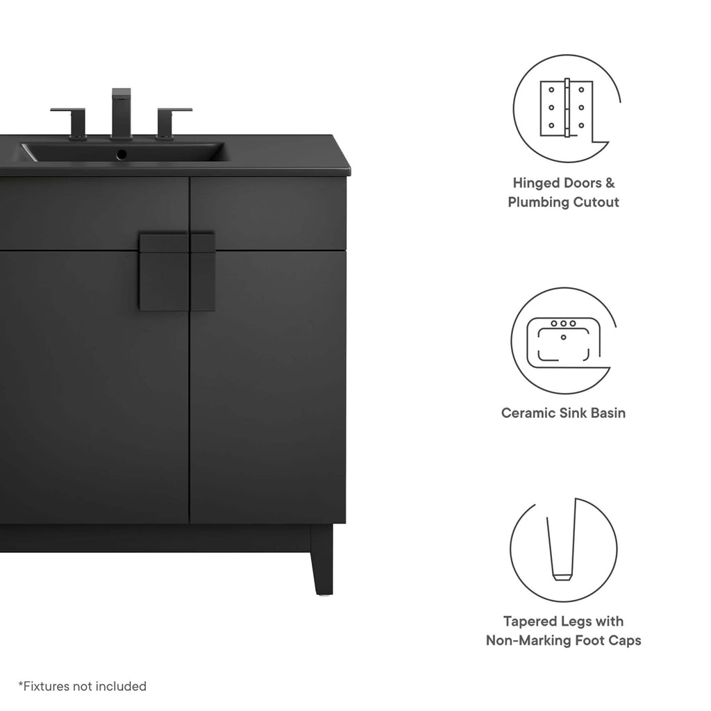 Miles 36" Bathroom Vanity by Modway - Black Black / Black Oak / Black Walnut