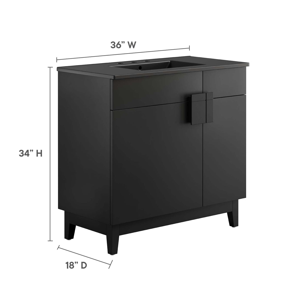 Miles 36" Bathroom Vanity by Modway - Black Black / Black Oak / Black Walnut