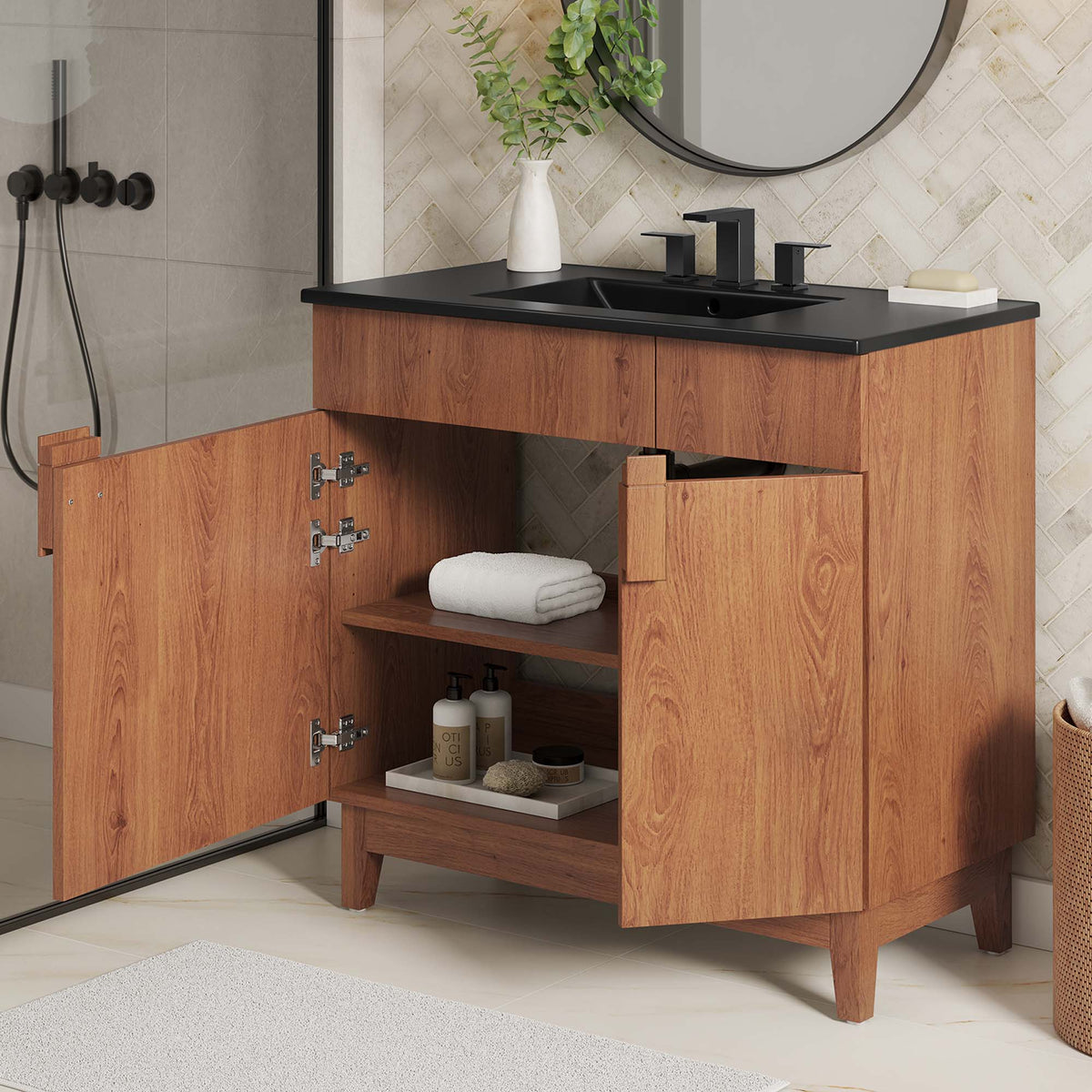 Miles 36" Bathroom Vanity by Modway - Black Black / Black Oak / Black Walnut