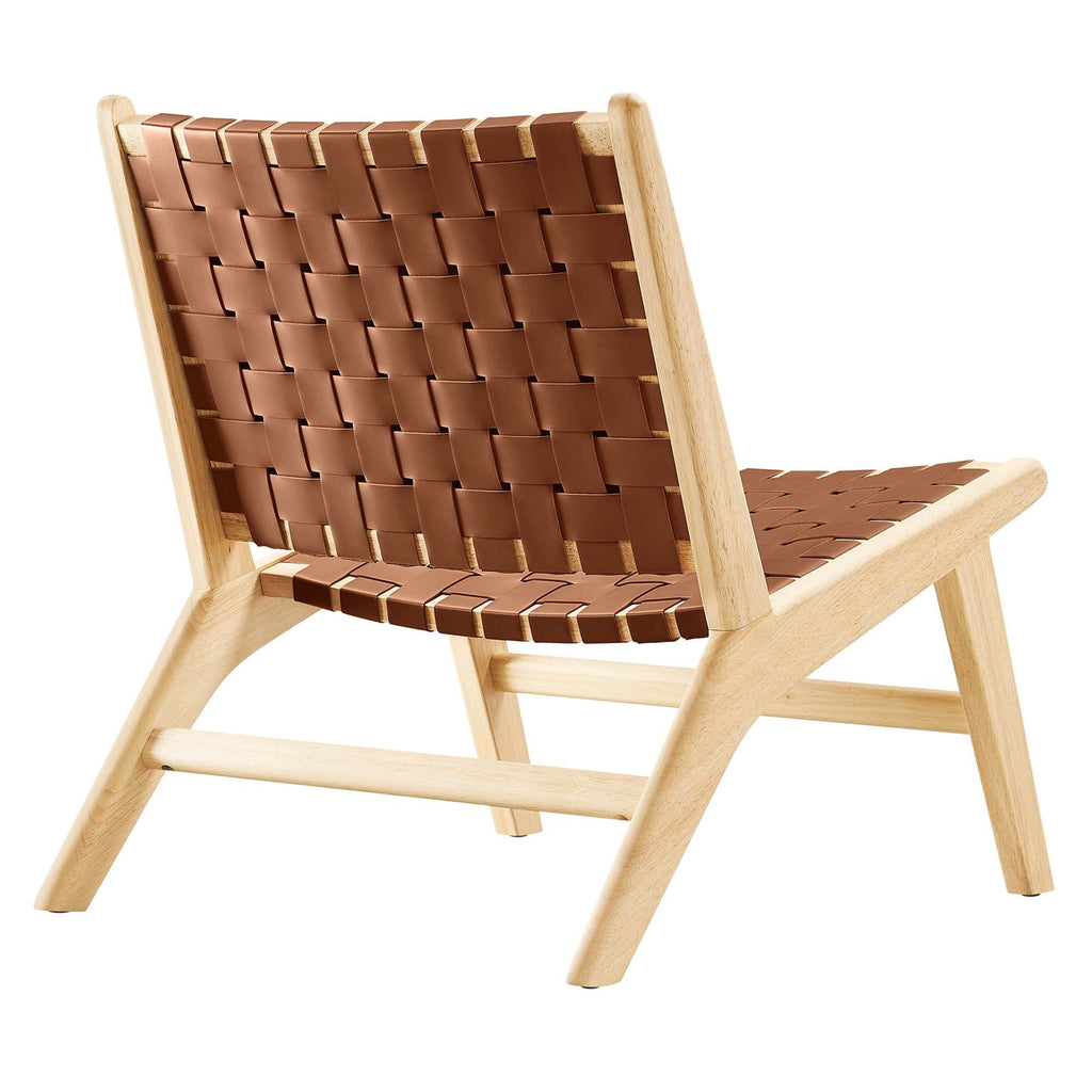 Saoirse Leather Wood Accent Lounge Chair by Modway