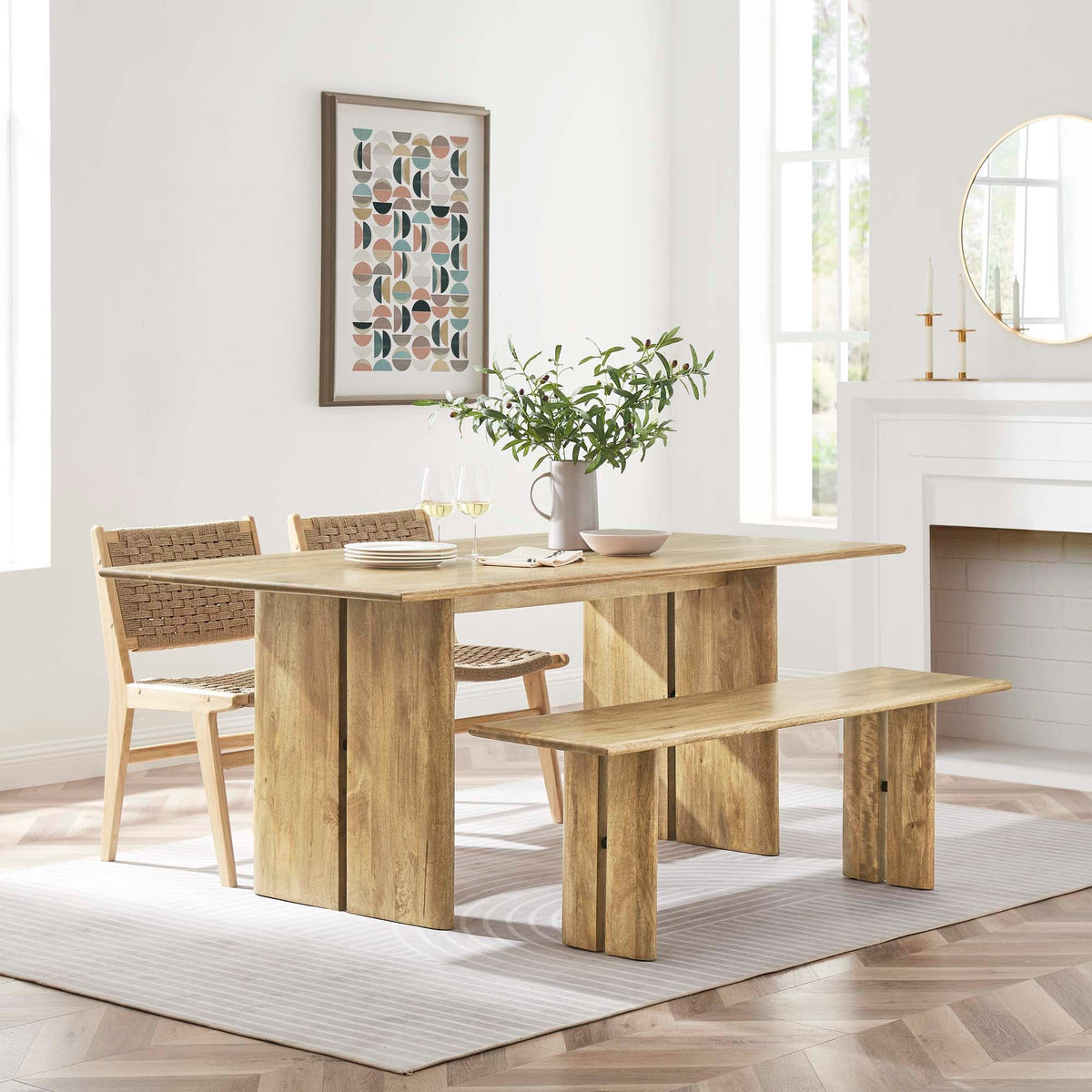 Amistad Wood Dining Table and Bench Set by Modway