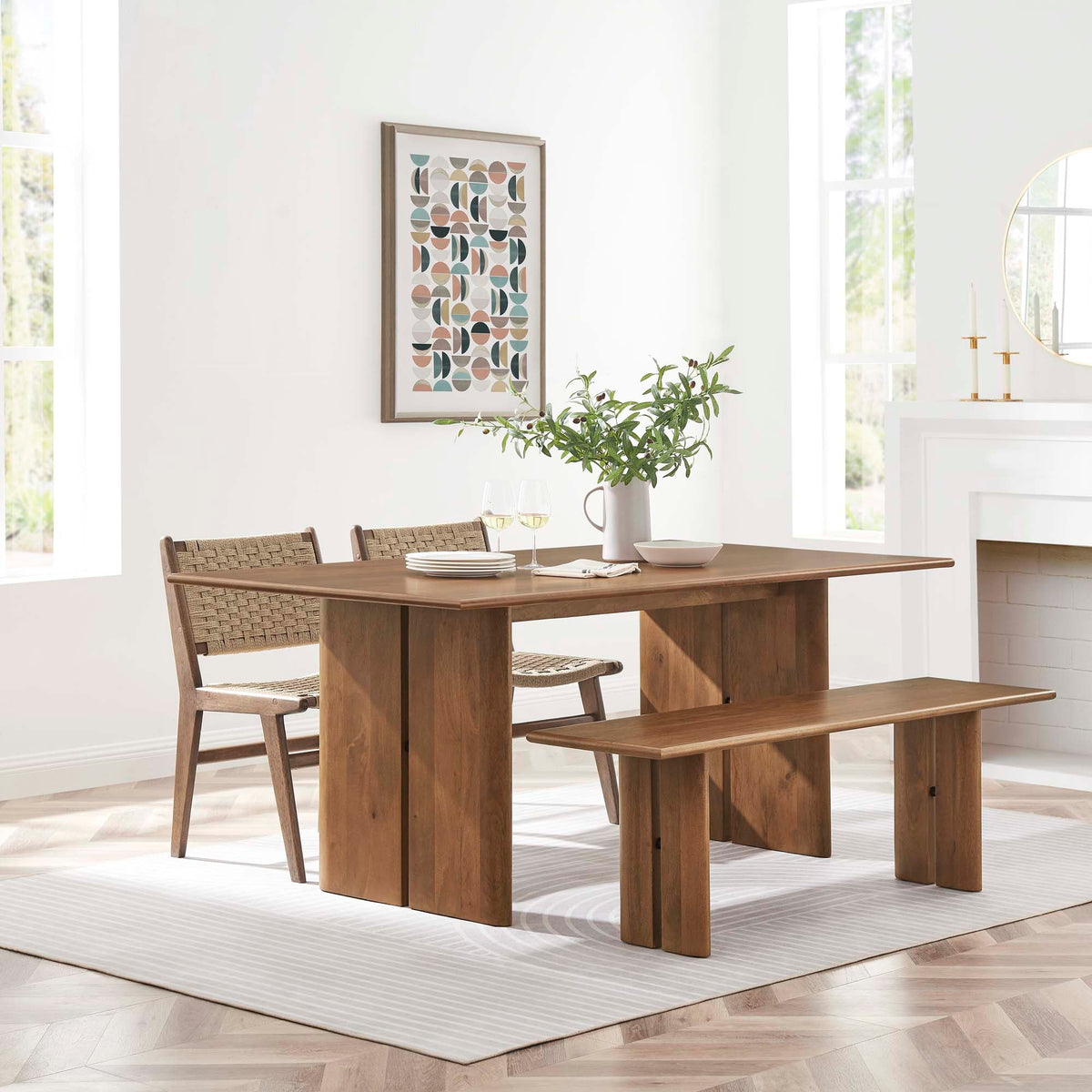 Amistad Wood Dining Table and Bench Set by Modway