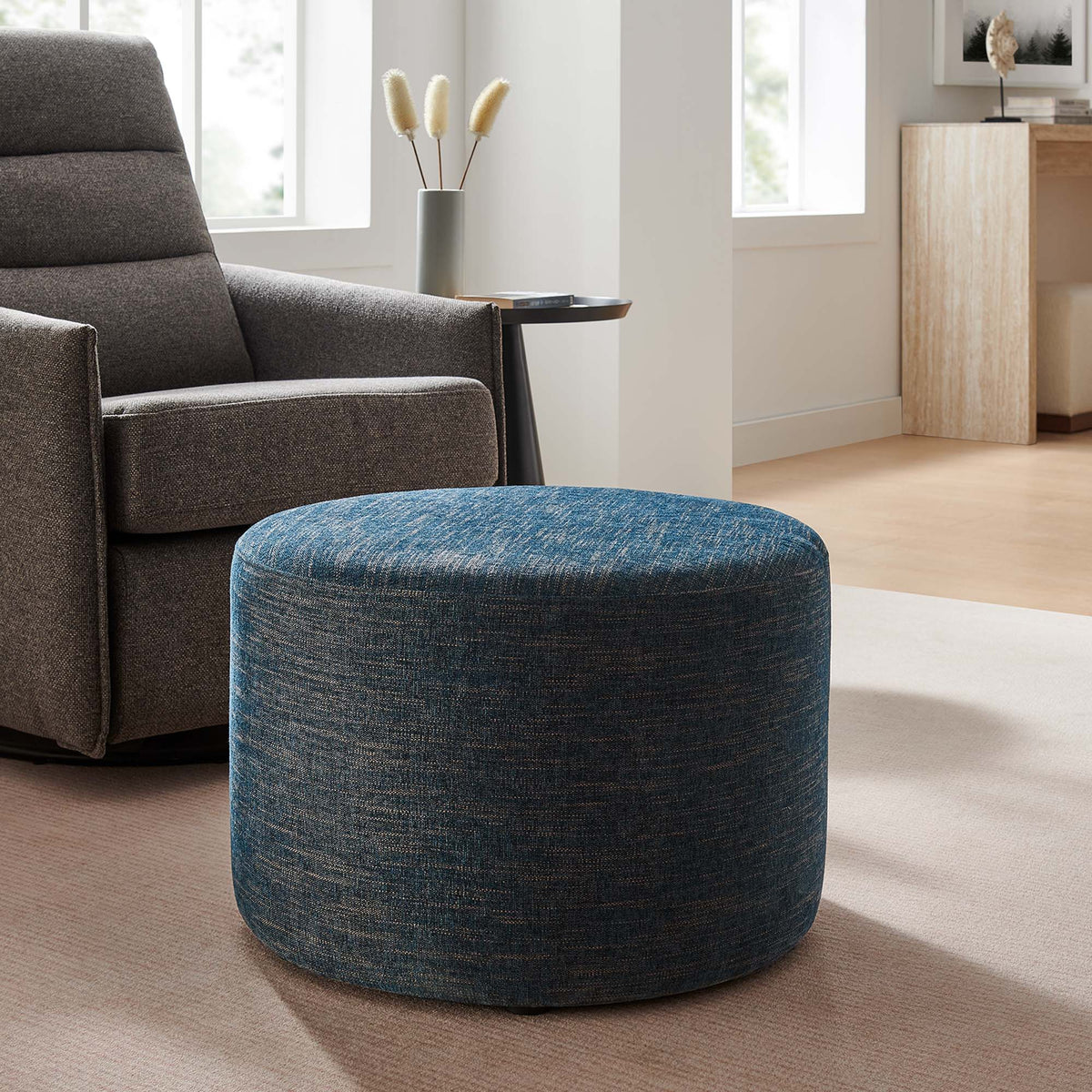 Callum Large Round Woven Heathered Fabric Upholstered Ottoman by Modway