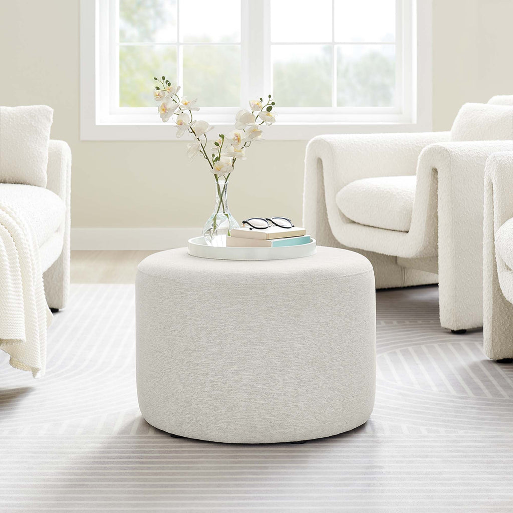 Callum Large Round Woven Heathered Fabric Upholstered Ottoman by Modway